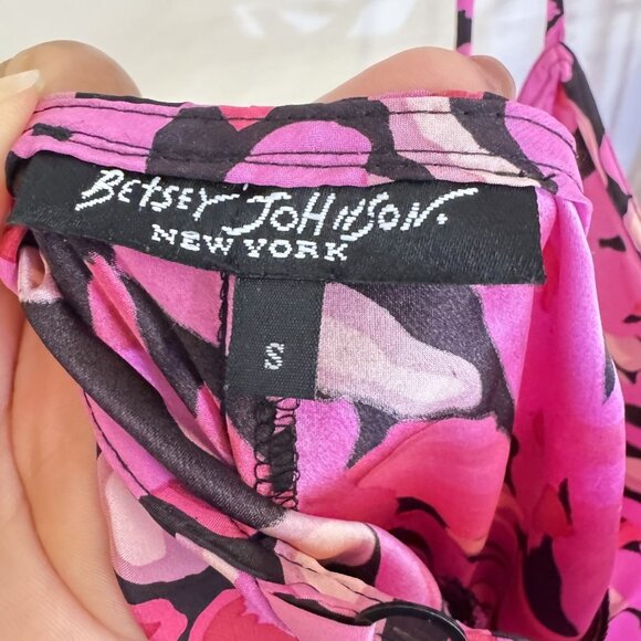 Vintage Betsey Johnson Y2K 90s Black Pink Silk Spaghetti Straps Midi Dress SizeS - Picture 6 of 9